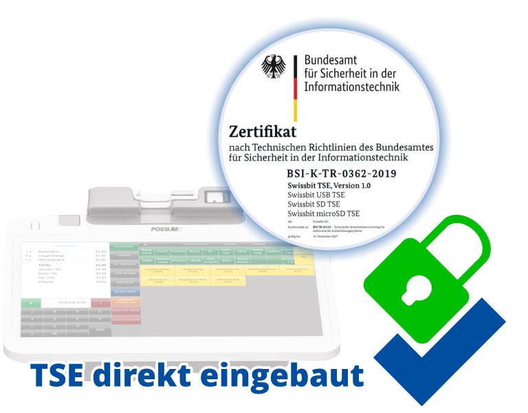 All-in-One Kassensystem POSSUM12 TSE Swissbit eingebaut
