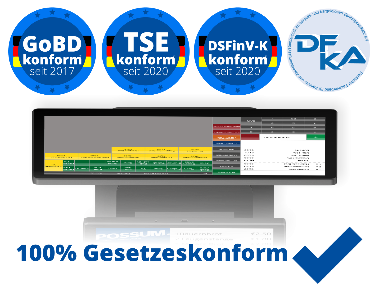 All-in-One Kassensystem POSSUM16 G2DS gesetzeskonform TSE, DSFinV-K, GoBD (2026)